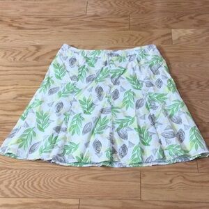 16W Sigrid Olsen Leaf-Print Cotton Skirt in Green and White